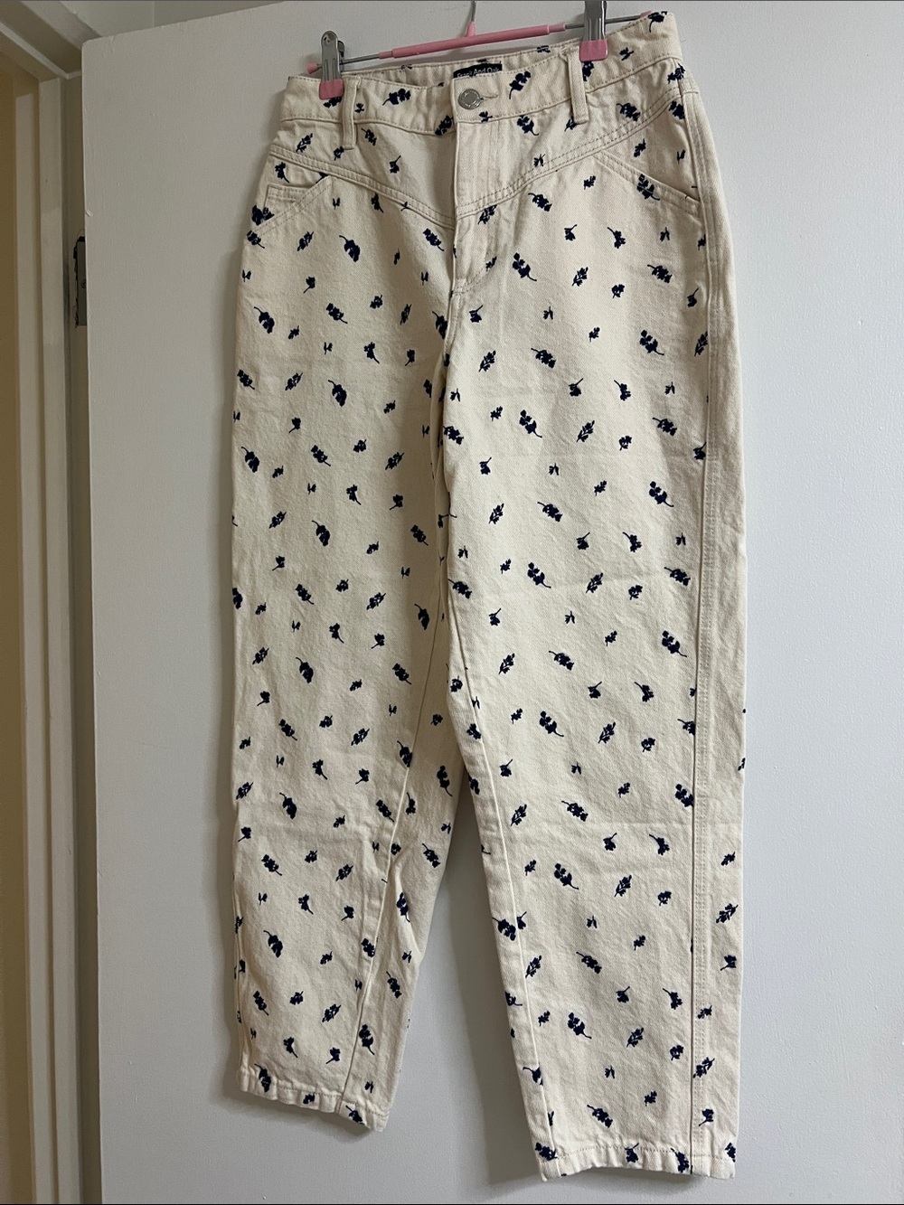 Frank & Oak Cream Patterned jeans